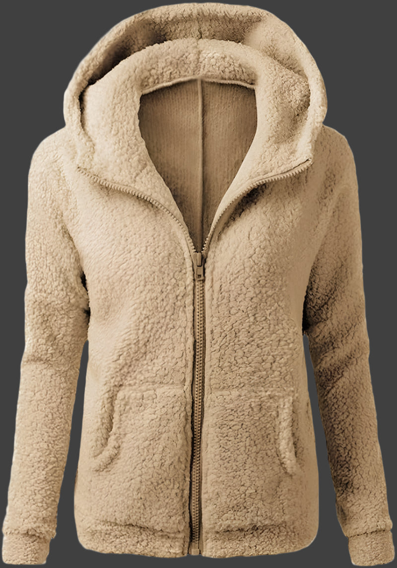 Casual Long Sleeve Full Zip up Lined Furry Fleece Solid Color Hoodie Sweatshirt Jacket Coat with Pockets