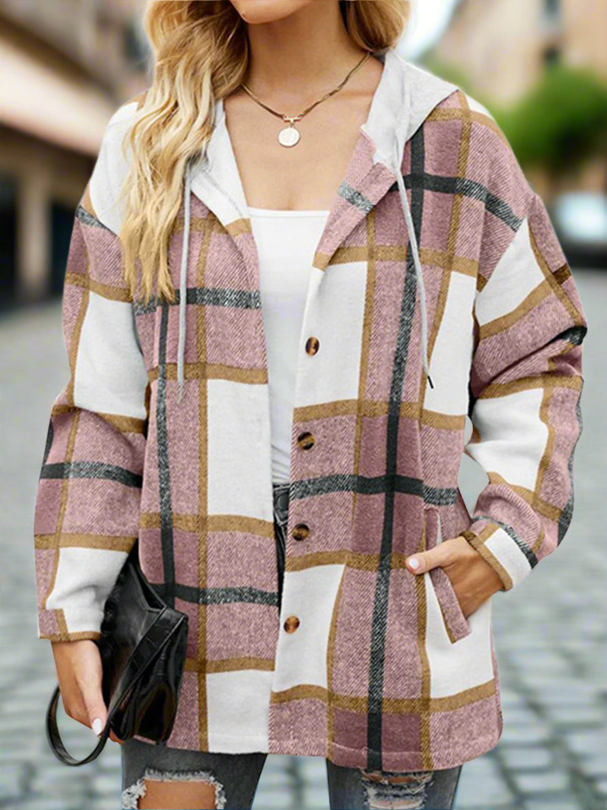 Flannel Shirts for Women Button down Plaid Shirt Hooded Shacket Jacket with Pocket