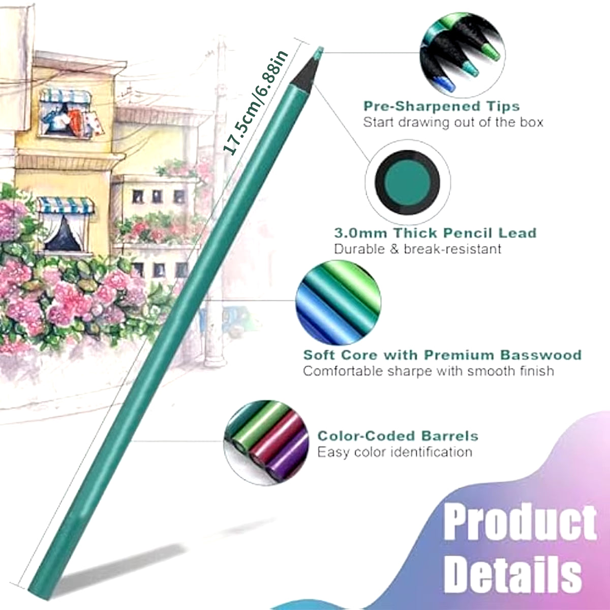 12 Colors Metallic Colored Pencil Drawing and Sketching Set Colored Pencil DIY Art Supplies Coloring Home Painting
