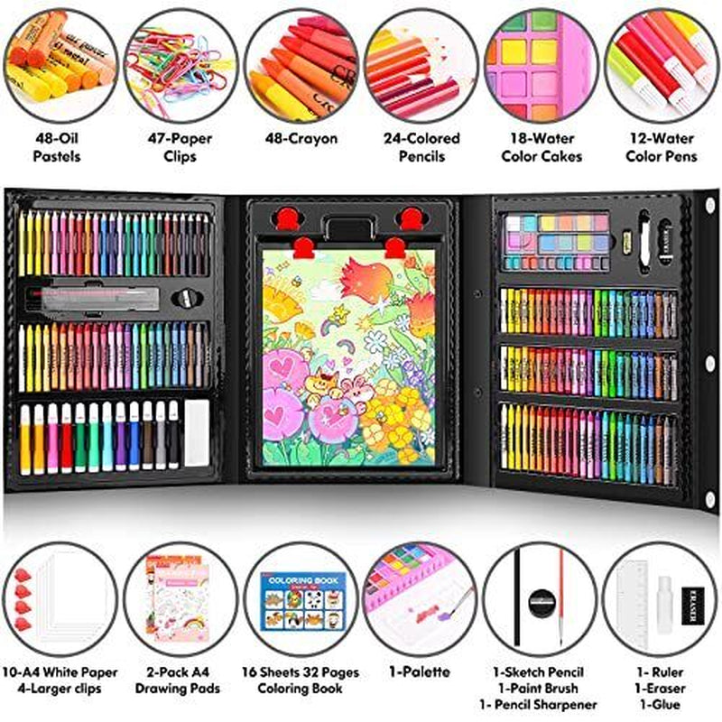 Soucolor Art Supplies, 223-Pack Drawing Art Set Kits with Trifold Easel, 2 A4 Dr