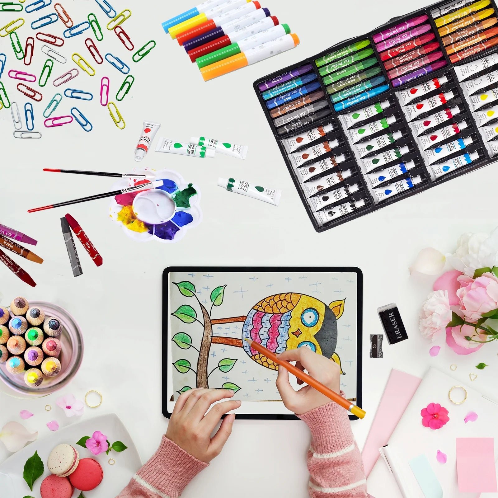 Art Set for Kids,  Art Supplies Case - 139 Piece Arts & Crafts Kit with Sketch Pads, Deluxe Portable Double Layers Wooden Gift Box for Artist Beginners Kids Girls Boys (Brown)