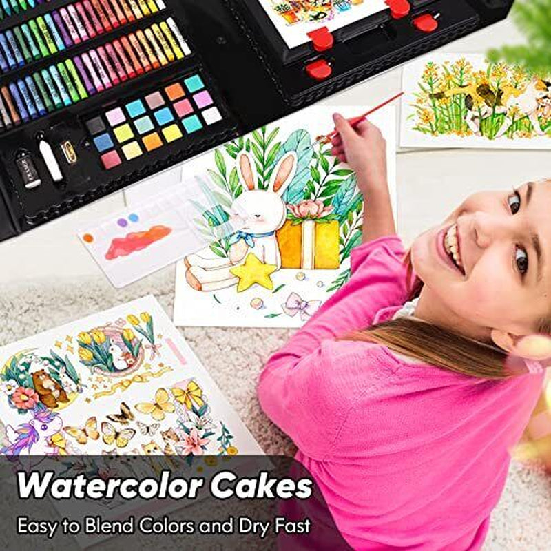 Soucolor Art Supplies, 223-Pack Drawing Art Set Kits with Trifold Easel, 2 A4 Dr