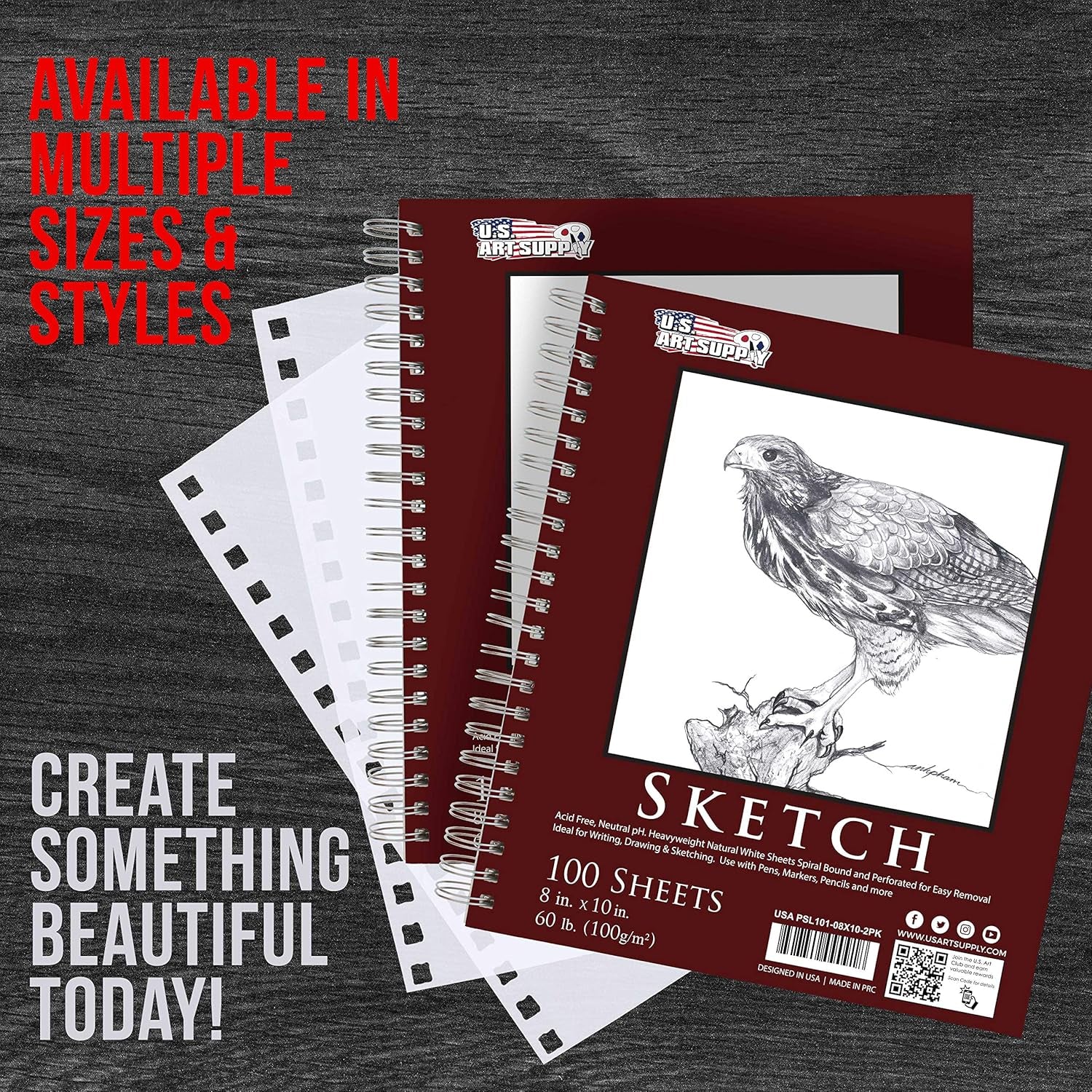 8" X 10" Sketch Book Pad, Pack of 2, 100 Sheets Each, 60Lb (100Gsm) - Spiral Bound Artist Sketching Drawing Paper Pad, Acid-Free - Graphite Colored Pencils, Charcoal - Adults, Students