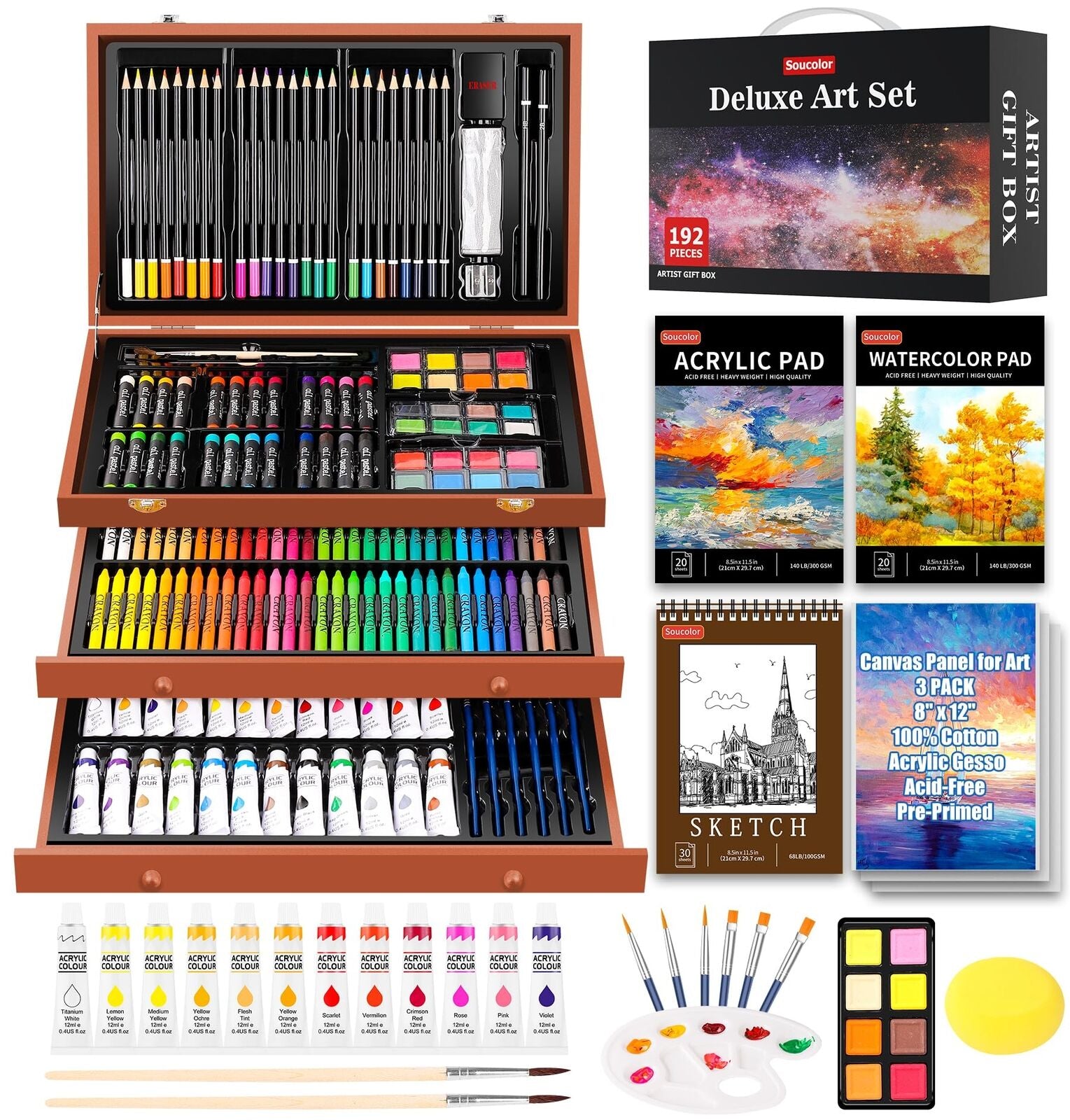 Art Supplies 192-Pack Deluxe Art Set Drawing Painting Supplies Art Kit With