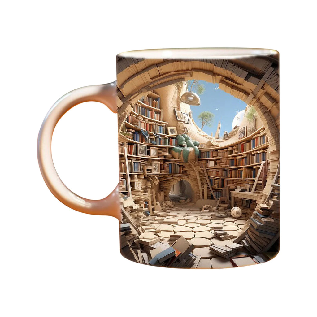 3D Bookshelf Mug 3D Library Bookshelf Mugs Book Lovers Coffee Mug,Creative Space Design Multi - Purpose Ceramic Mug, Cool Gifts for Readers Bookish 3D White Mug