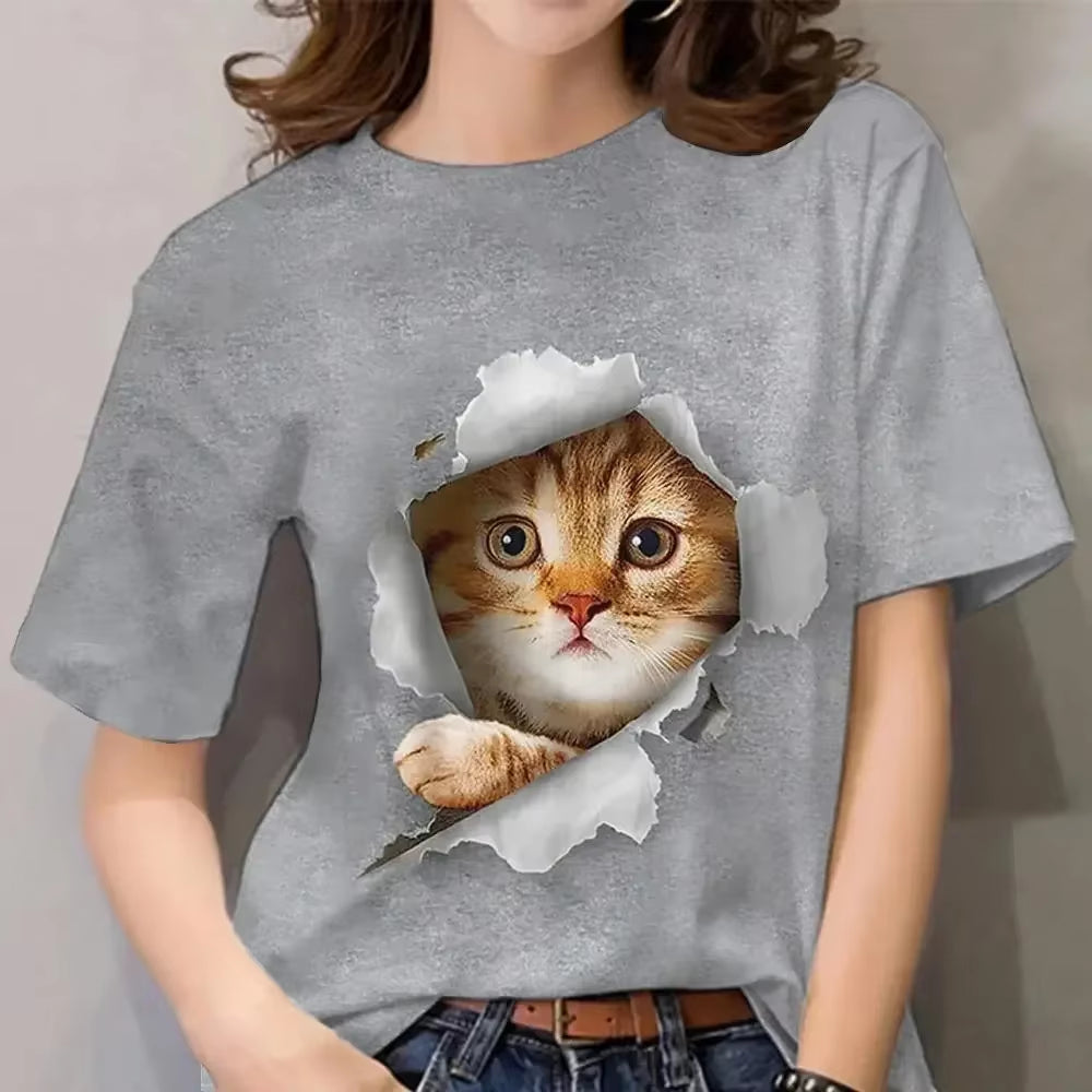 Fashionable Cute New Cat Pictures for Men'S T-Shirts Trend Digital Printing Casual round Neck Short Sleeved