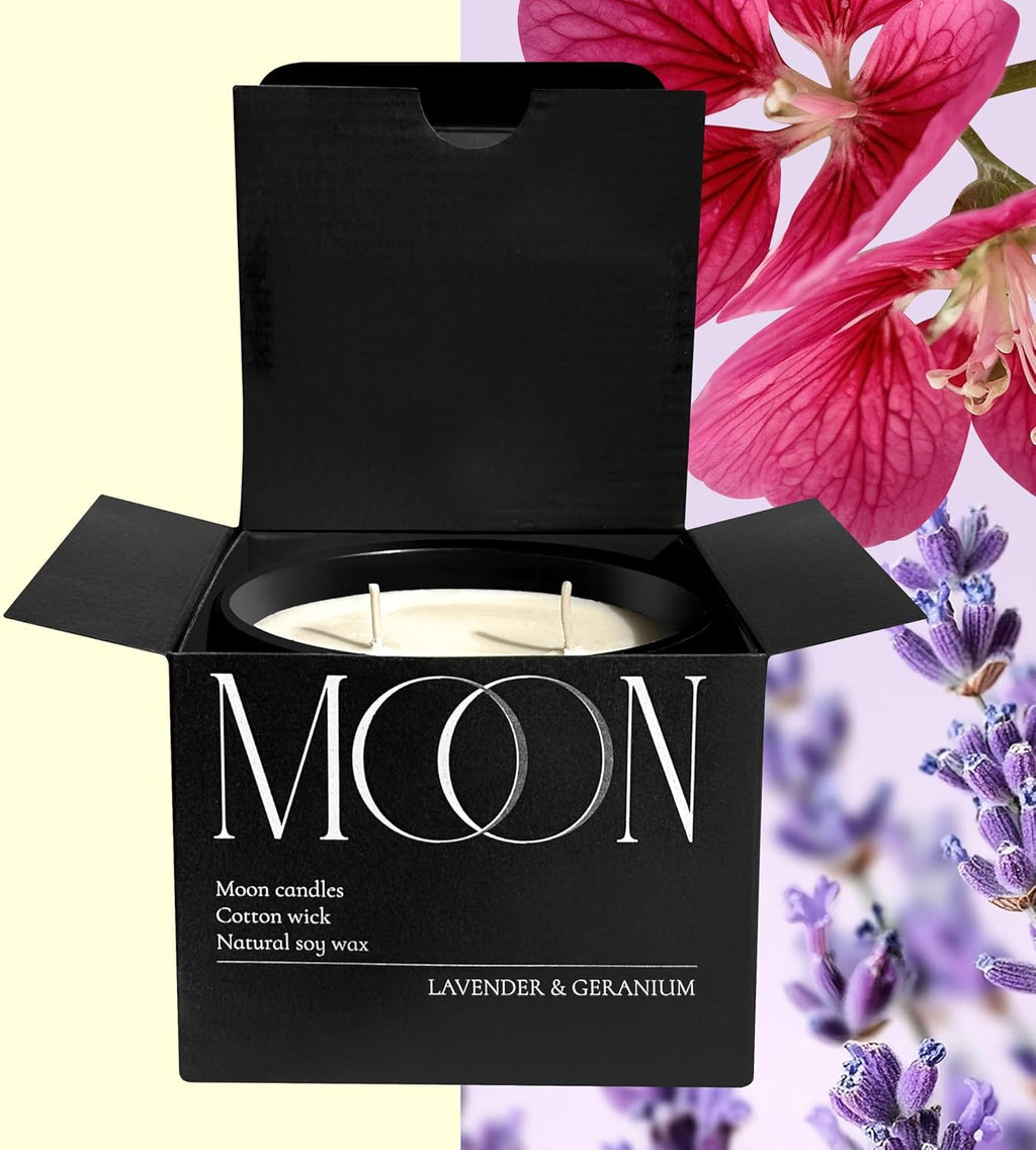 Scented Candles for Men & Women by  | Lavender Candle | Clean Non Toxic Candles | Soy Candles for Men | Lavender & Geranium Black Candles |