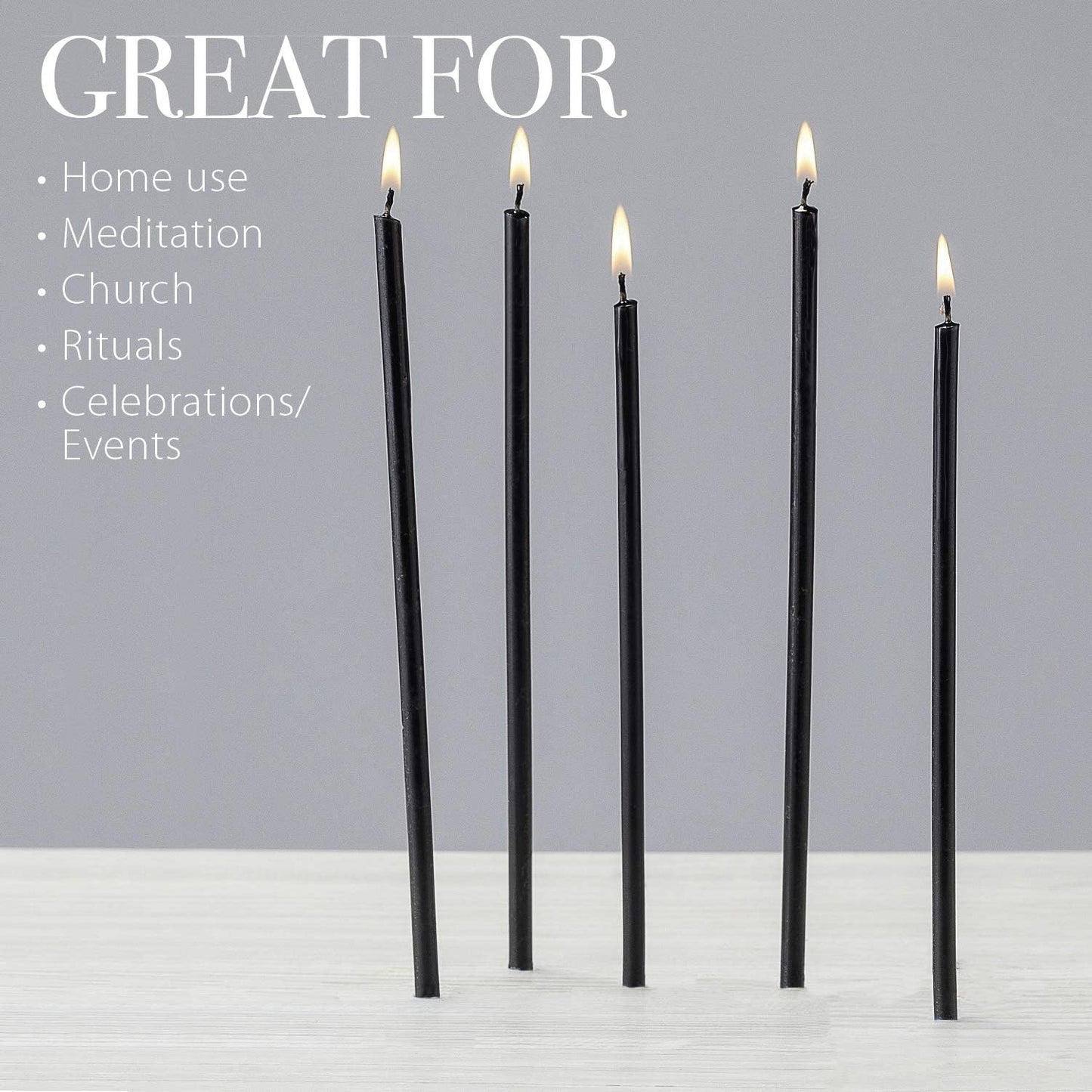 Pure Beeswax Candles - No-Drip, Smoke-Less, Tall, Thin Taper Candles – Decorative Candles for Church Prayer, Decor or Birthday Candles – Honey Scented Candles – 6.3”X0.2” (Black,50Pcs)