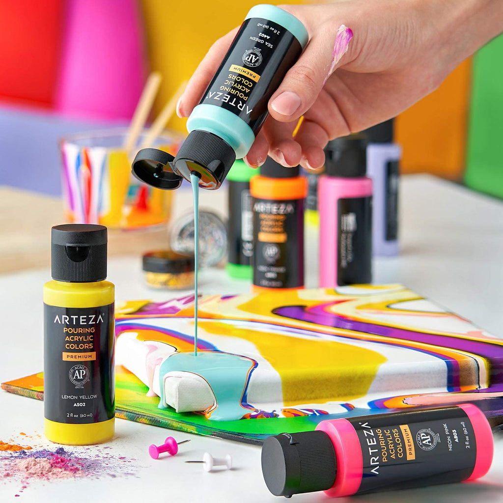 Acrylic Pouring Paint, 2Oz (60 Ml), Silver High Flow Acrylic Paint, No Mixing Needed, Paint for Pouring on Canvas, Glass, Paper, Wood, Tile, and Stones
