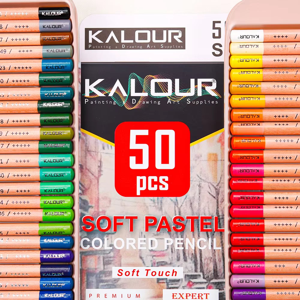 KALOUR 50 Piece Professional Soft Pastel Colored Pencil Wood Skin Tints Pastel Colored Pencils for Artist Coloring Art Supplies