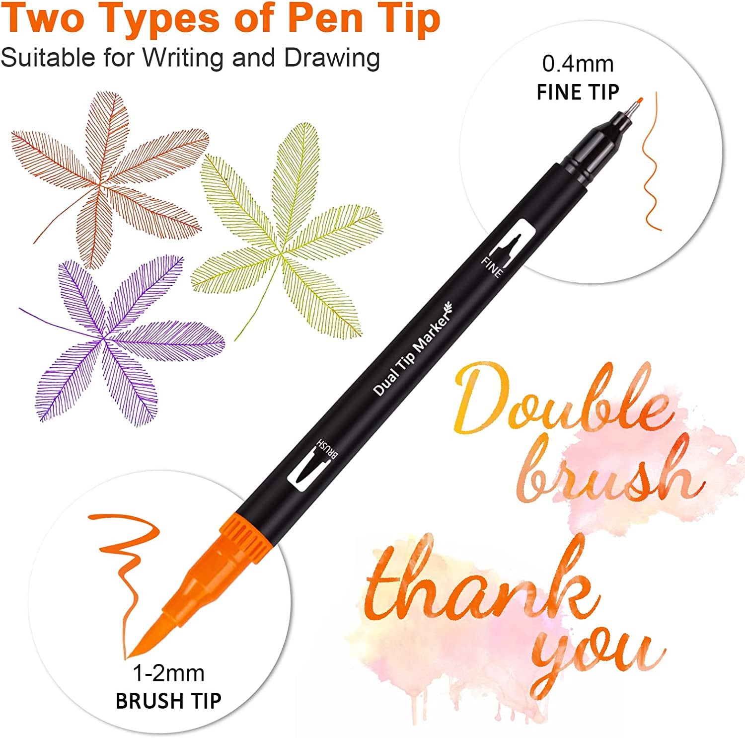 Dual Brush Marker Pens Set, 72 Colors Fine and Brush Tip Art Supplies
