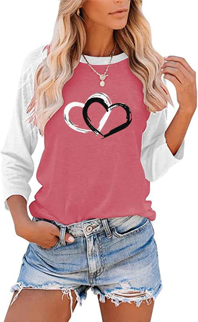 Fashion Crewneck Sweatshirts for Women, Fall Long Sleeve Casual Pullover Tops Ladies Heart Print Loose Comfy Blouses