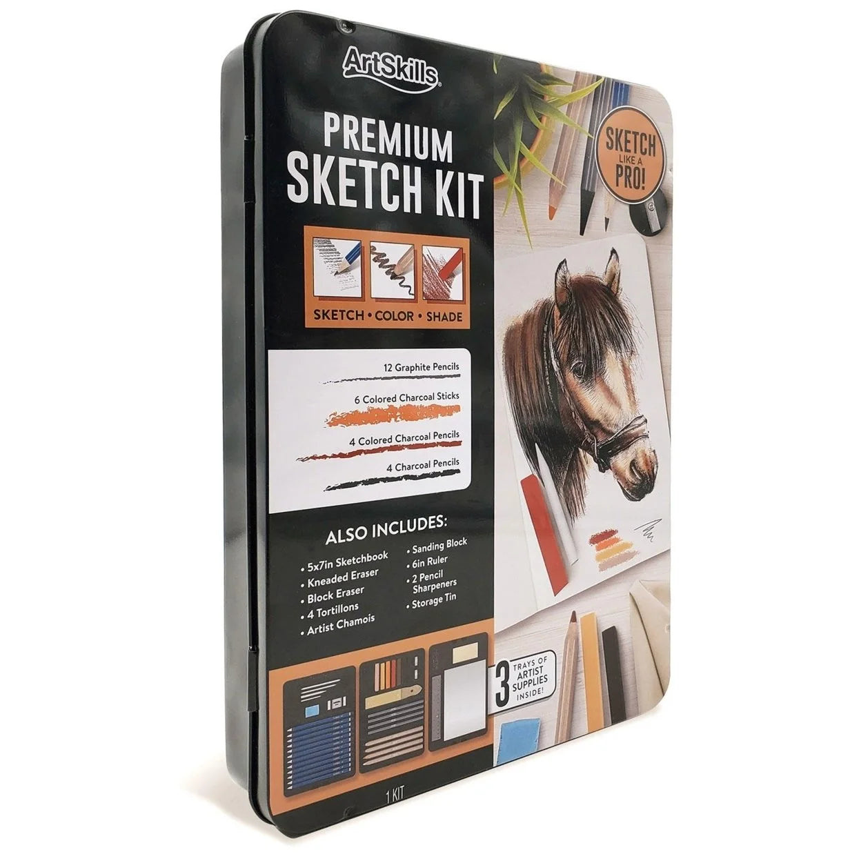Charcoal Pencil Sketching and Drawing Set, 39 Piece Learn to Draw Art Kit for Kids, Teens, & Adults