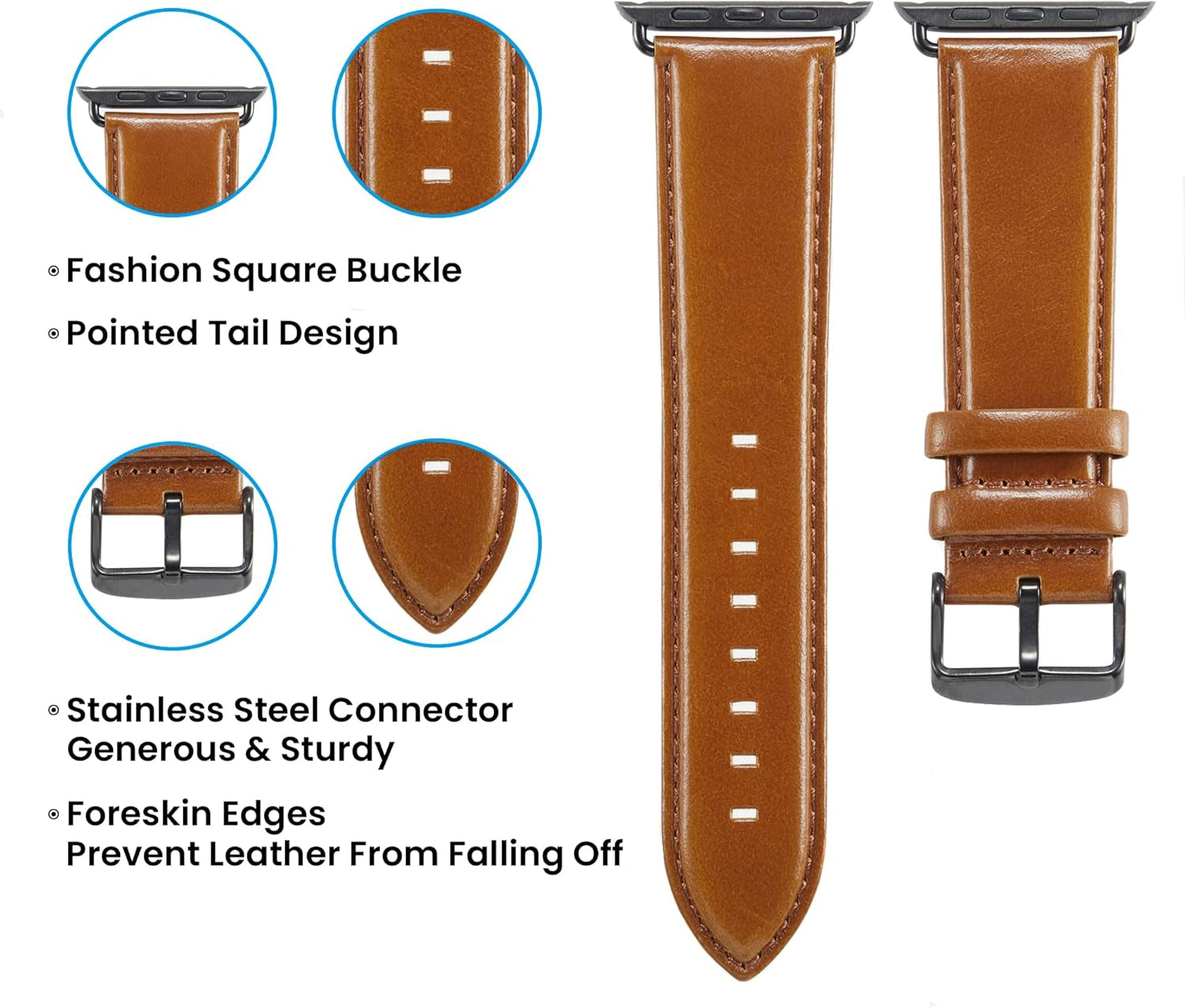Compatible with Apple Watch Band 45Mm 44Mm 42Mm for Iwatch Bands Series 7, 6 5 4 3 2 1 SE, Genuine Leather Band Replacement Strap Wristband for Men (Brown)