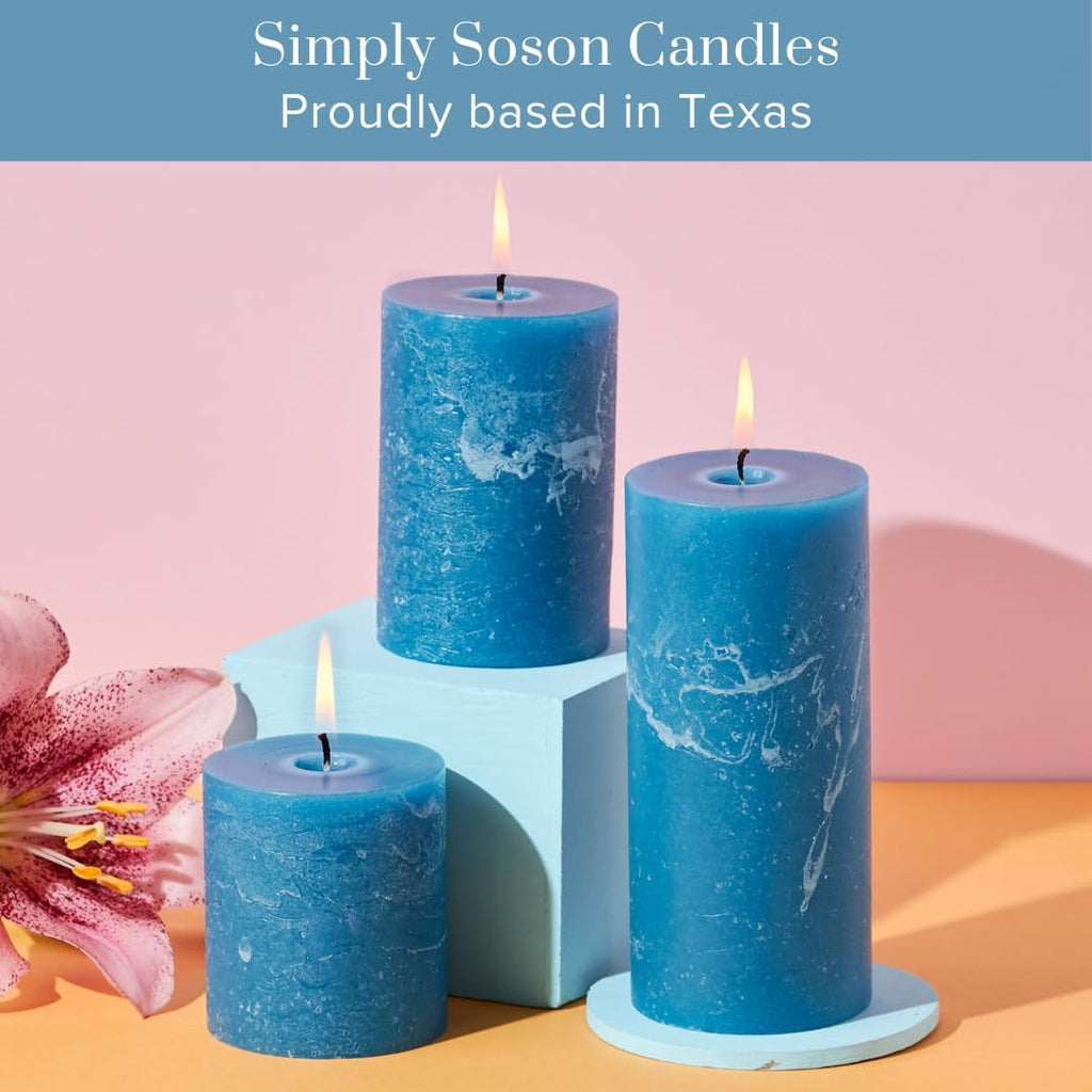 3X6 Inch Steel Blue Pillar Candles Set of 3, Rustic Texture, Unscented Blue Candles, Dripless Candles, 3 Inch Pillar Candles Ideal as Wedding, Parties, Spas Dinner Home Decoration Church