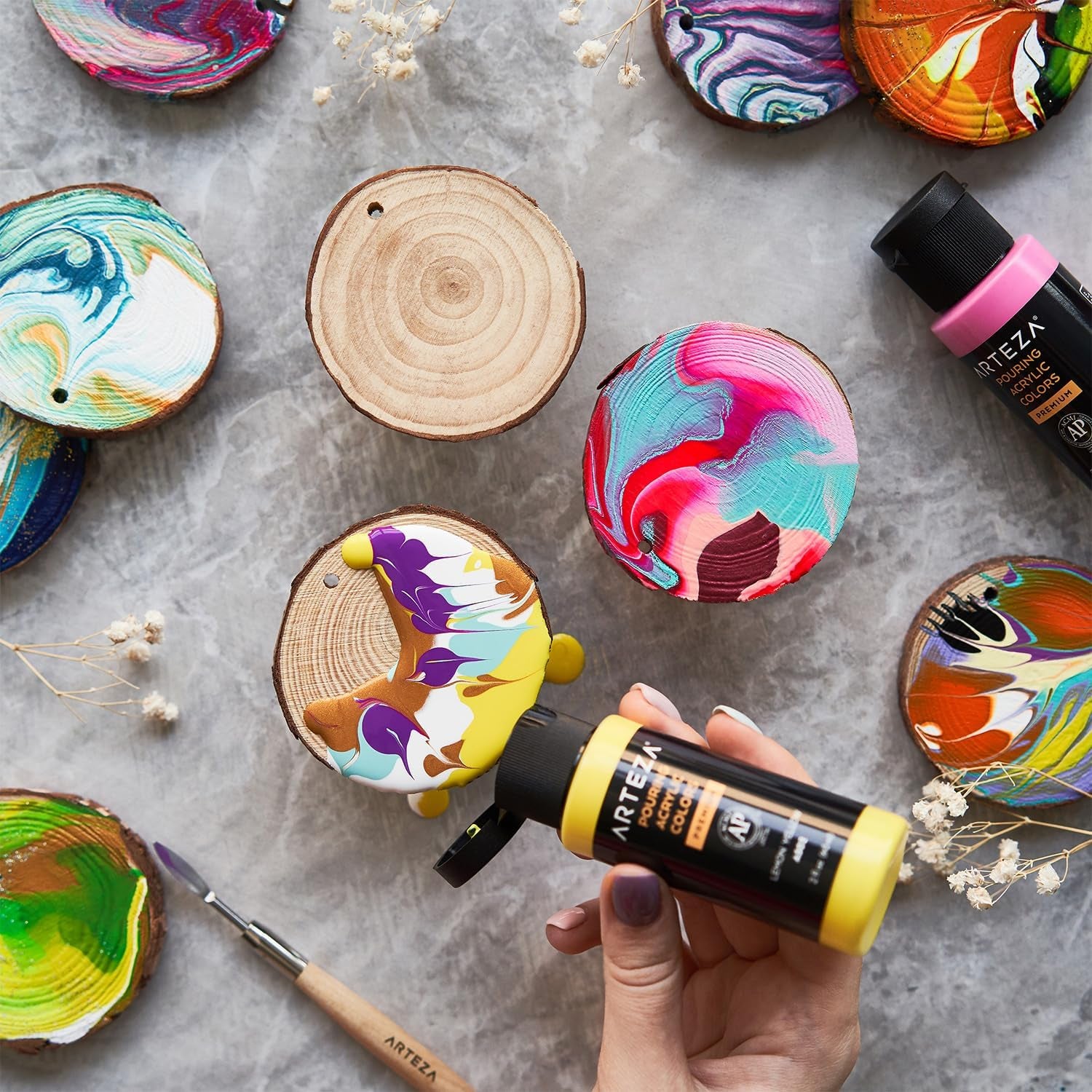 Acrylic Pouring Paint, 2Oz (60 Ml), Silver High Flow Acrylic Paint, No Mixing Needed, Paint for Pouring on Canvas, Glass, Paper, Wood, Tile, and Stones