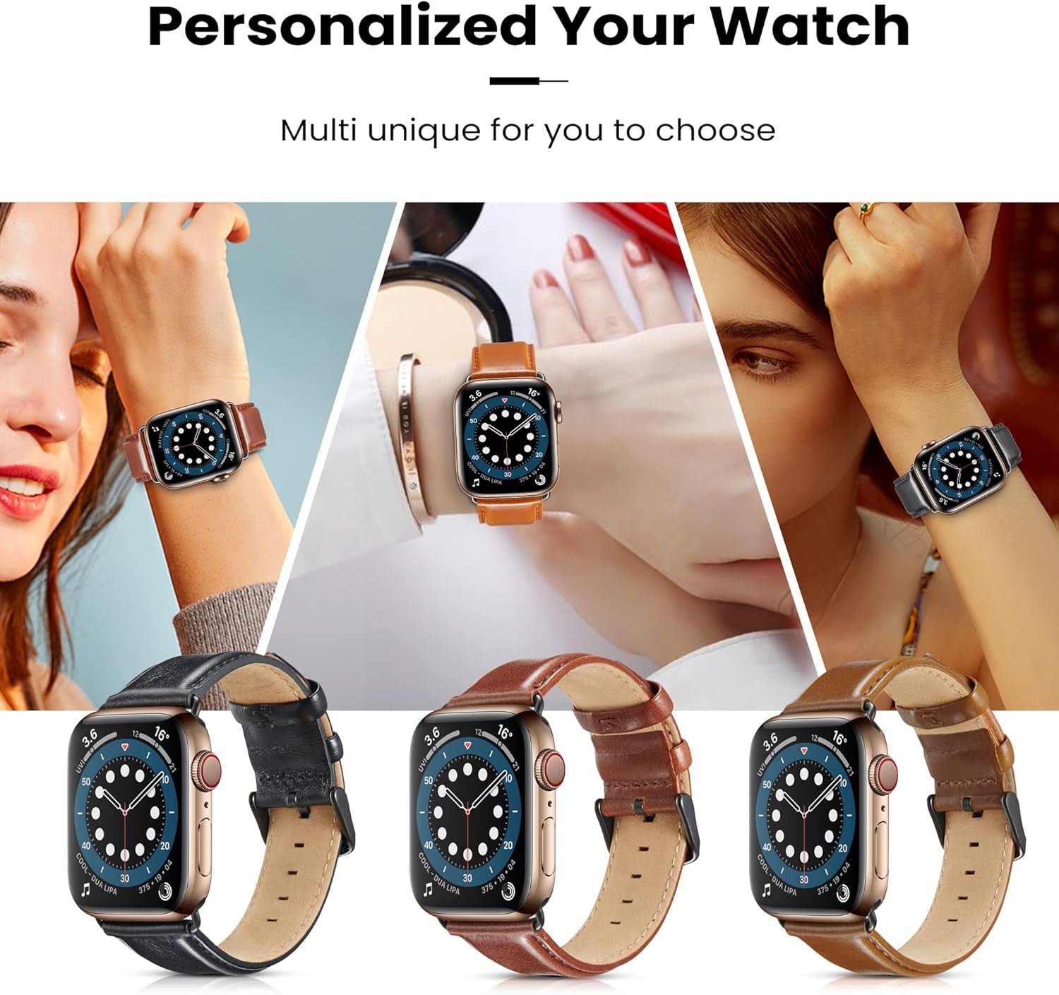 Compatible with Apple Watch Band 45Mm 44Mm 42Mm for Iwatch Bands Series 7, 6 5 4 3 2 1 SE, Genuine Leather Band Replacement Strap Wristband for Men (Brown)