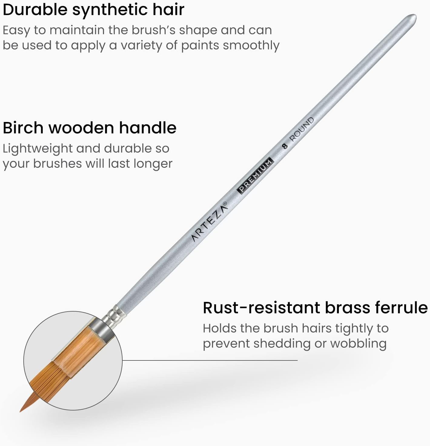 Watercolor Paint Brushes, Set of 5, round Synthetic Soft-Bristle Brushes