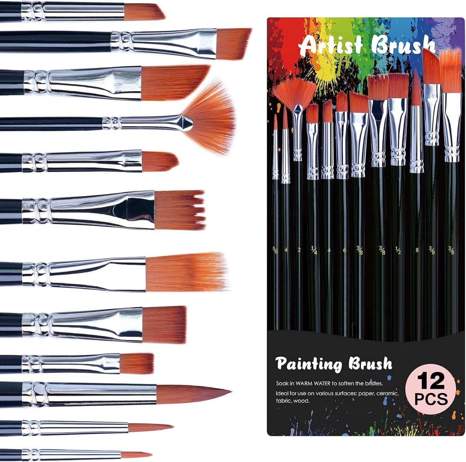 Acrylic Paint Set, 60 Colors (2 Oz/Bottle) with 12 Art Brushes, Art Supplies For
