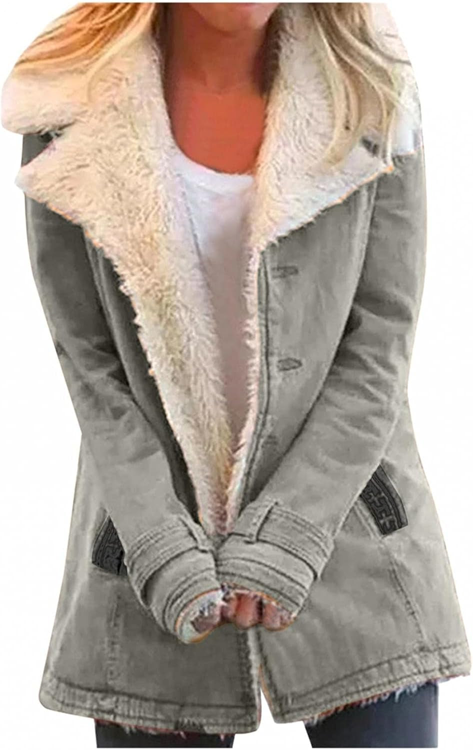 Winter Coats for Women,Womens Winter Warm Coats Lapel Jackets Thicken Fleece Coat Long Sleeve Overcoat Pockets 31