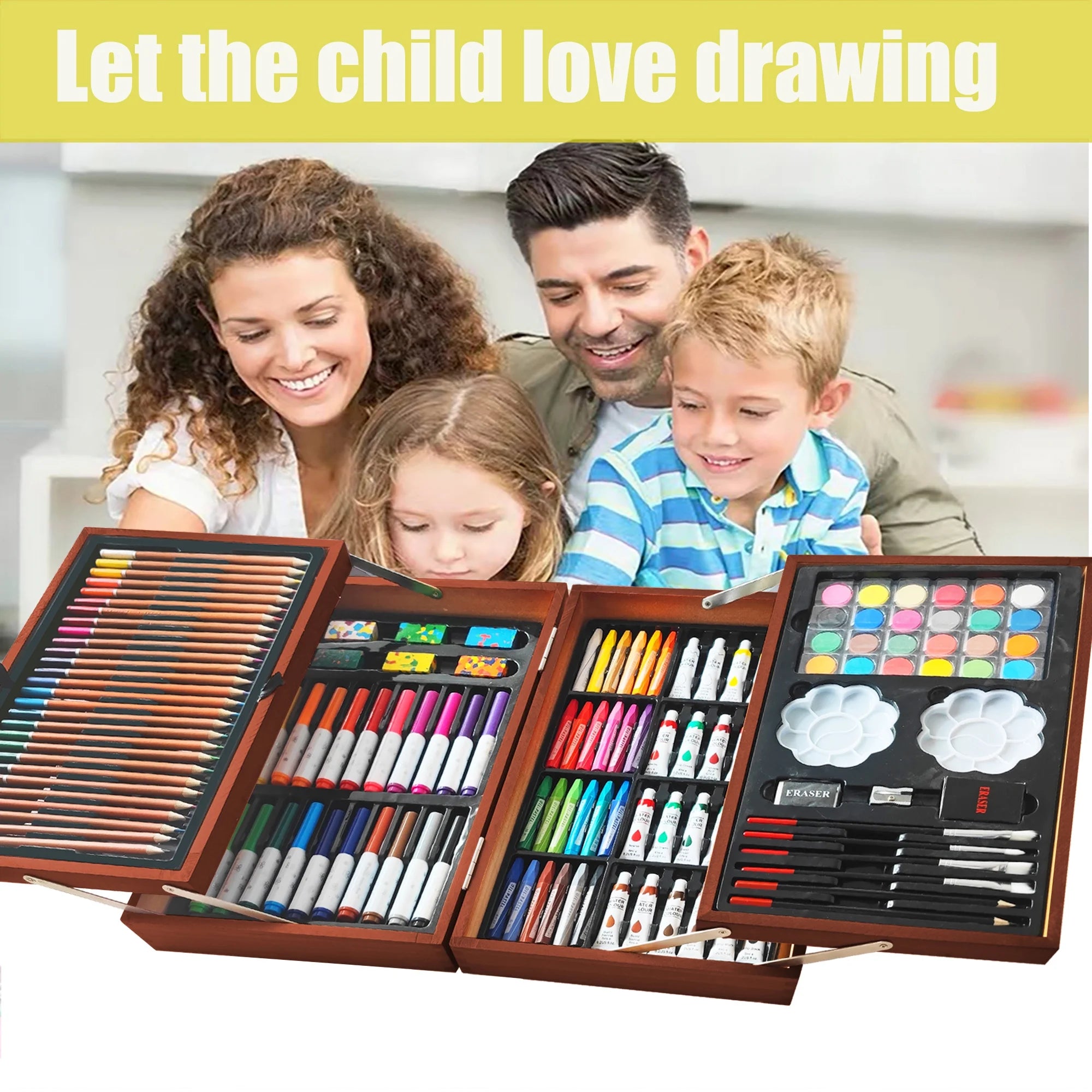 Art Set for Kids,  Art Supplies Case - 139 Piece Arts & Crafts Kit with Sketch Pads, Deluxe Portable Double Layers Wooden Gift Box for Artist Beginners Kids Girls Boys (Brown)