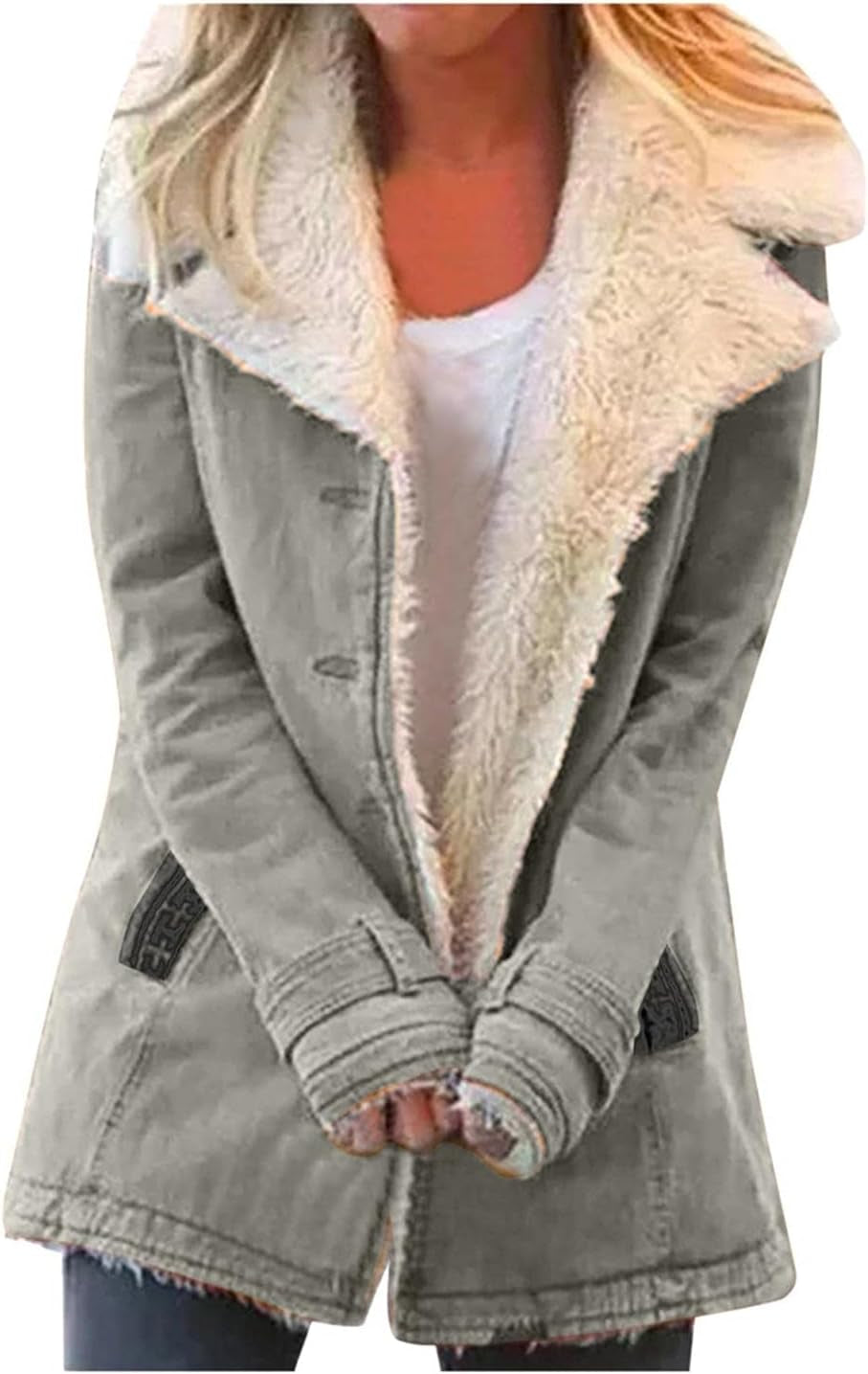 Winter Coats for Women,Womens Winter Warm Coats Lapel Jackets Thicken Fleece Coat Long Sleeve Overcoat Pockets 31