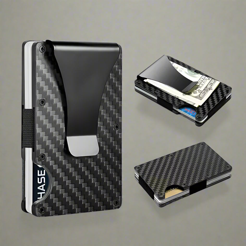Slim Wallet for Men - Front Pocket RFID Blocking Minimalist Wallet for Men - Metal Wallet with Money Clip for Men (Carbon Fiber)
