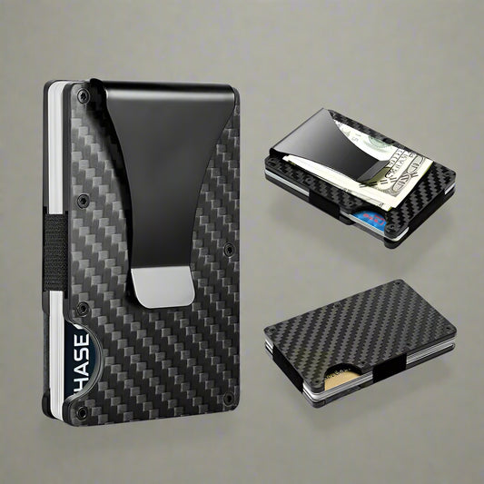 Slim Wallet for Men - Front Pocket RFID Blocking Minimalist Wallet for Men - Metal Wallet with Money Clip for Men (Carbon Fiber)