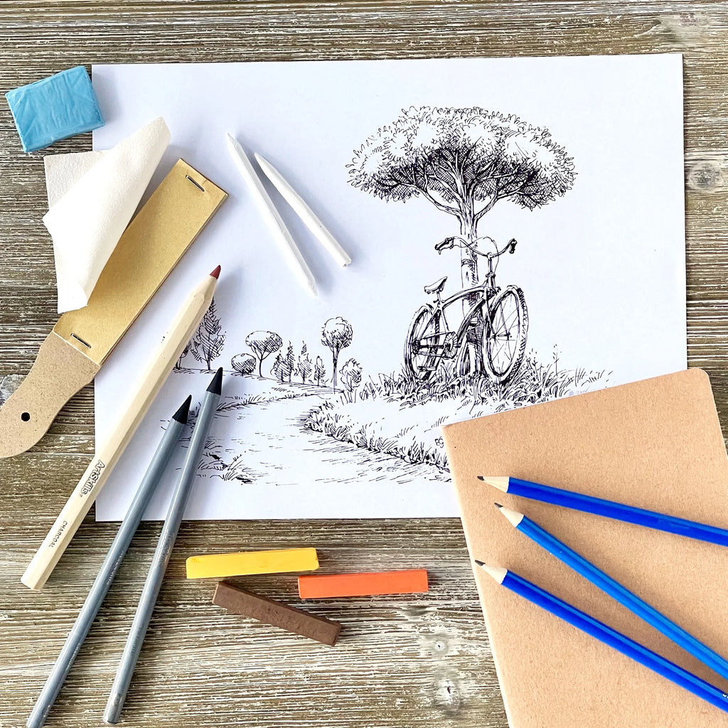 Charcoal Pencil Sketching and Drawing Set, 39 Piece Learn to Draw Art Kit for Kids, Teens, & Adults