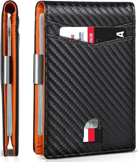 Wallet for Men Slim, Leather Mens Wallet RFID Blocking Credit Card Holder with Money Clip, Best Gift