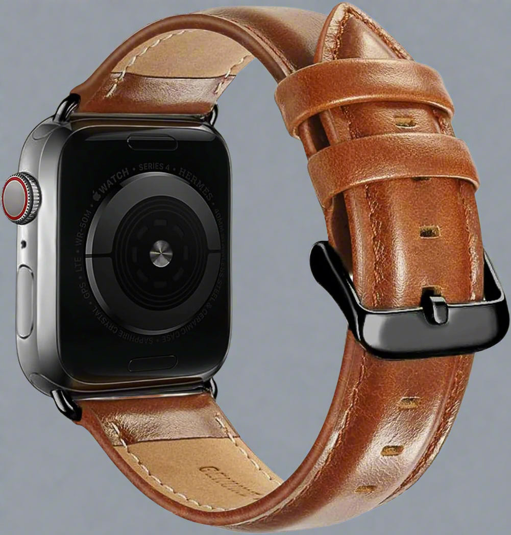 Compatible with Apple Watch Band 45Mm 44Mm 42Mm for Iwatch Bands Series 7, 6 5 4 3 2 1 SE, Genuine Leather Band Replacement Strap Wristband for Men (Brown)