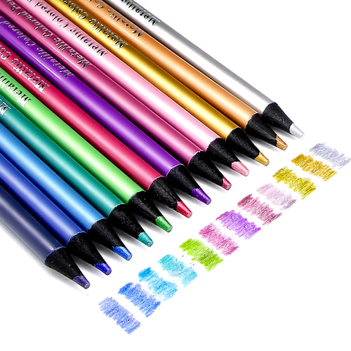 12 Colors Metallic Colored Pencil Drawing and Sketching Set Colored Pencil DIY Art Supplies Coloring Home Painting
