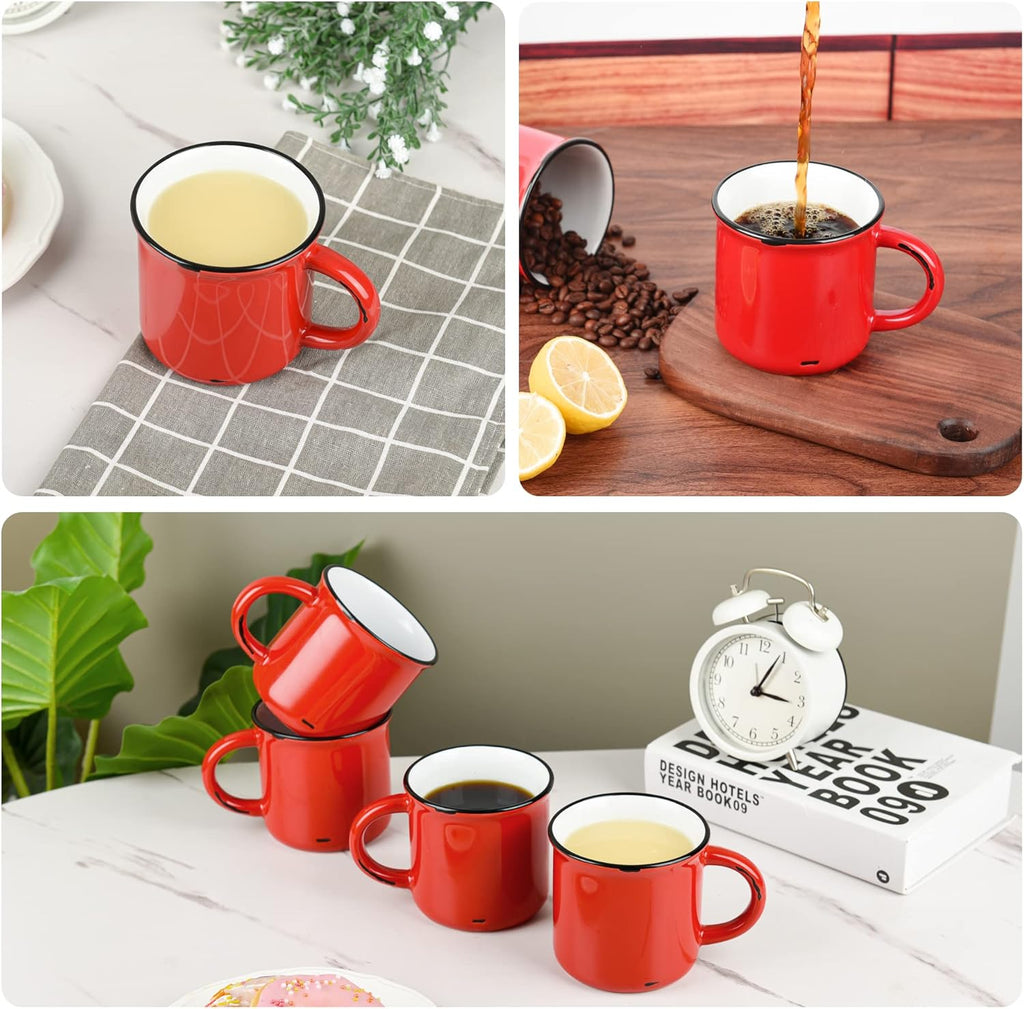 15Oz Red Campfire Ceramic Mugs Set of 4 for Coffee Tea Old Design