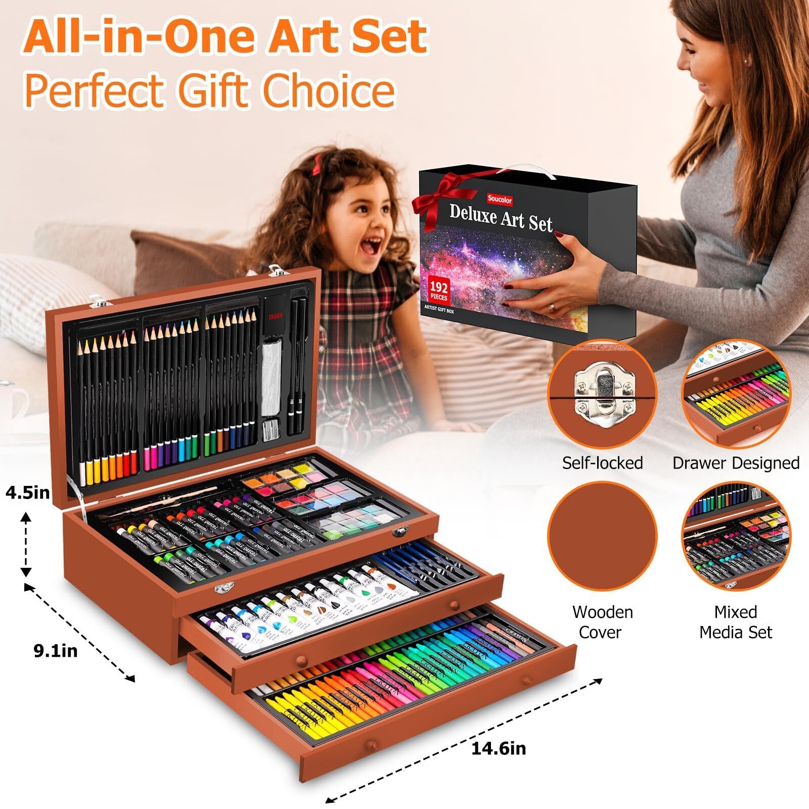 Art Supplies 192-Pack Deluxe Art Set Drawing Painting Supplies Art Kit With