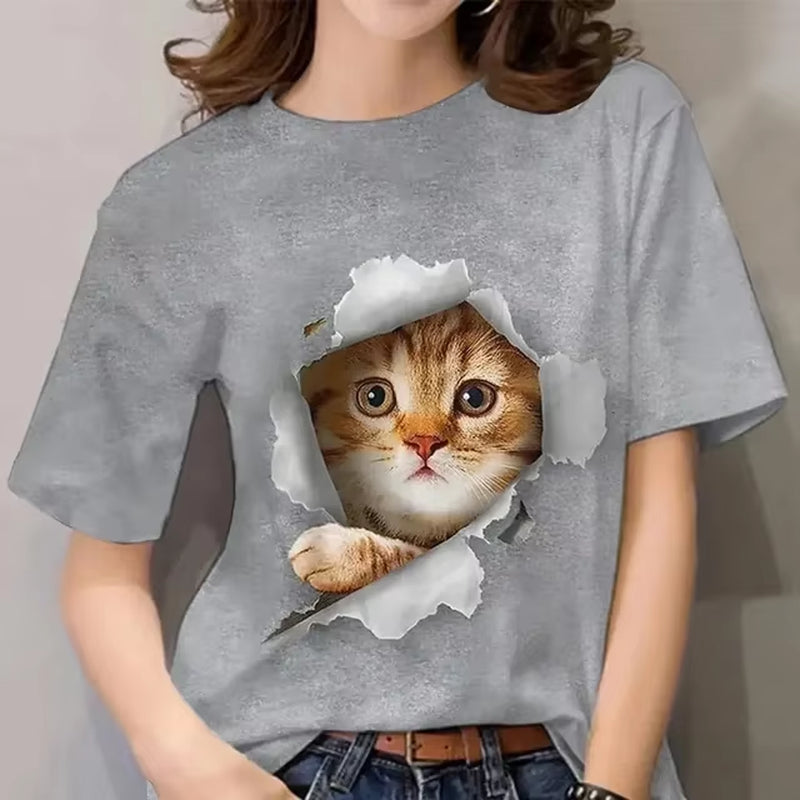 Fashionable Cute New Cat Pictures for Men'S T-Shirts Trend Digital Printing Casual round Neck Short Sleeved