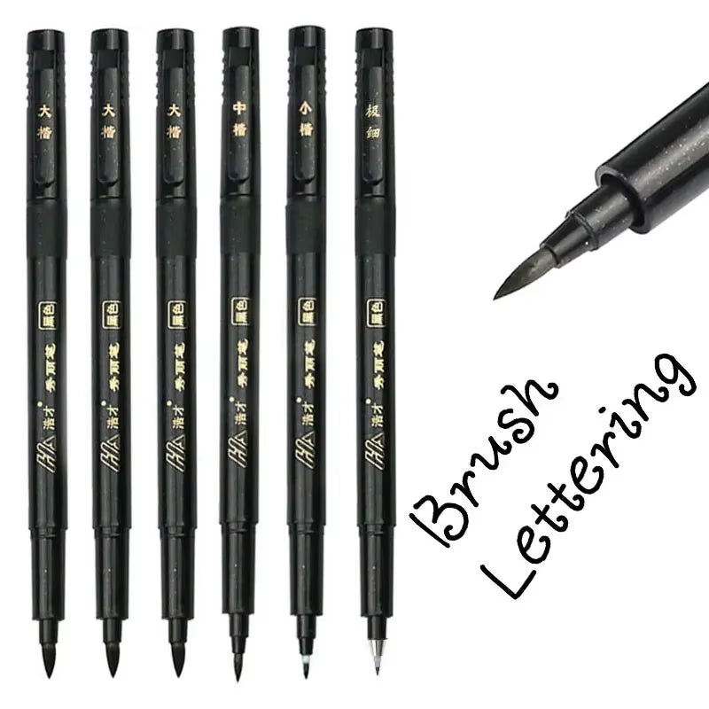 6Pcs Hand Lettering Calligraphy Pen Set Drawing Writing Signature Learning Extra Fine Brush Markers Art Supplies School Supplies