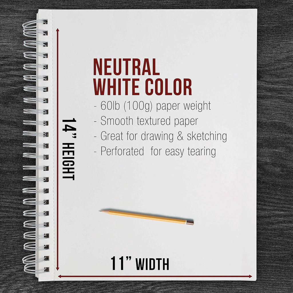 11" X 14" Sketch Book Pad, Pack of 2, 100 Sheets Each, 60Lb (100Gsm) - Spiral Bound Artist Sketching Drawing Paper Pad, Acid-Free - Graphite Colored Pencils, Charcoal - Adults Students