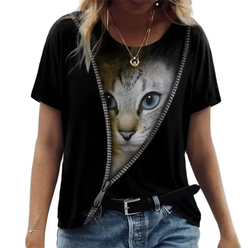 Fashionable Cute New Cat Pictures for Men'S T-Shirts Trend Digital Printing Casual round Neck Short Sleeved