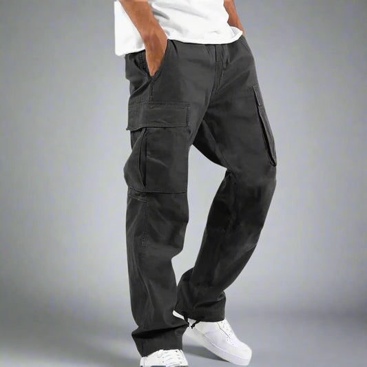 Trousers Full Length Pants for Men Solid 2024 Casual Multiple Pockets Outdoor Straight Type Fitness Pants Cargo Pants Trousers Gray