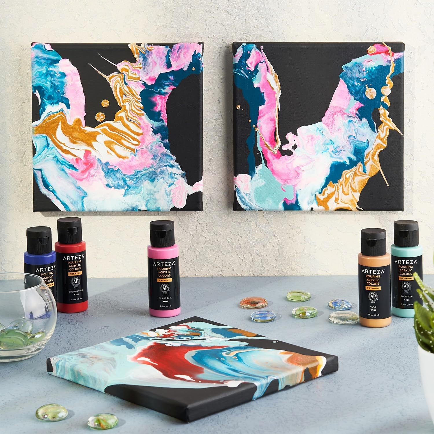 Acrylic Pouring Paint, 2Oz (60 Ml), Silver High Flow Acrylic Paint, No Mixing Needed, Paint for Pouring on Canvas, Glass, Paper, Wood, Tile, and Stones