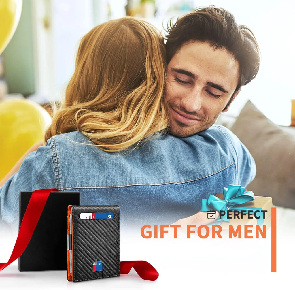 Wallet for Men Slim, Leather Mens Wallet RFID Blocking Credit Card Holder with Money Clip, Best Gift