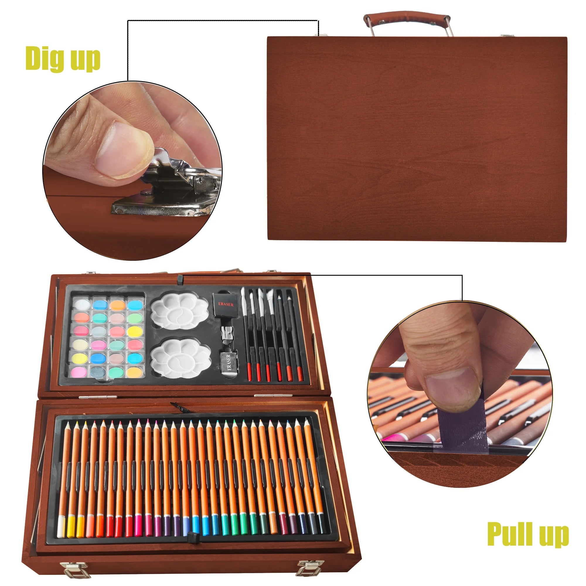 Art Set for Kids,  Art Supplies Case - 139 Piece Arts & Crafts Kit with Sketch Pads, Deluxe Portable Double Layers Wooden Gift Box for Artist Beginners Kids Girls Boys (Brown)