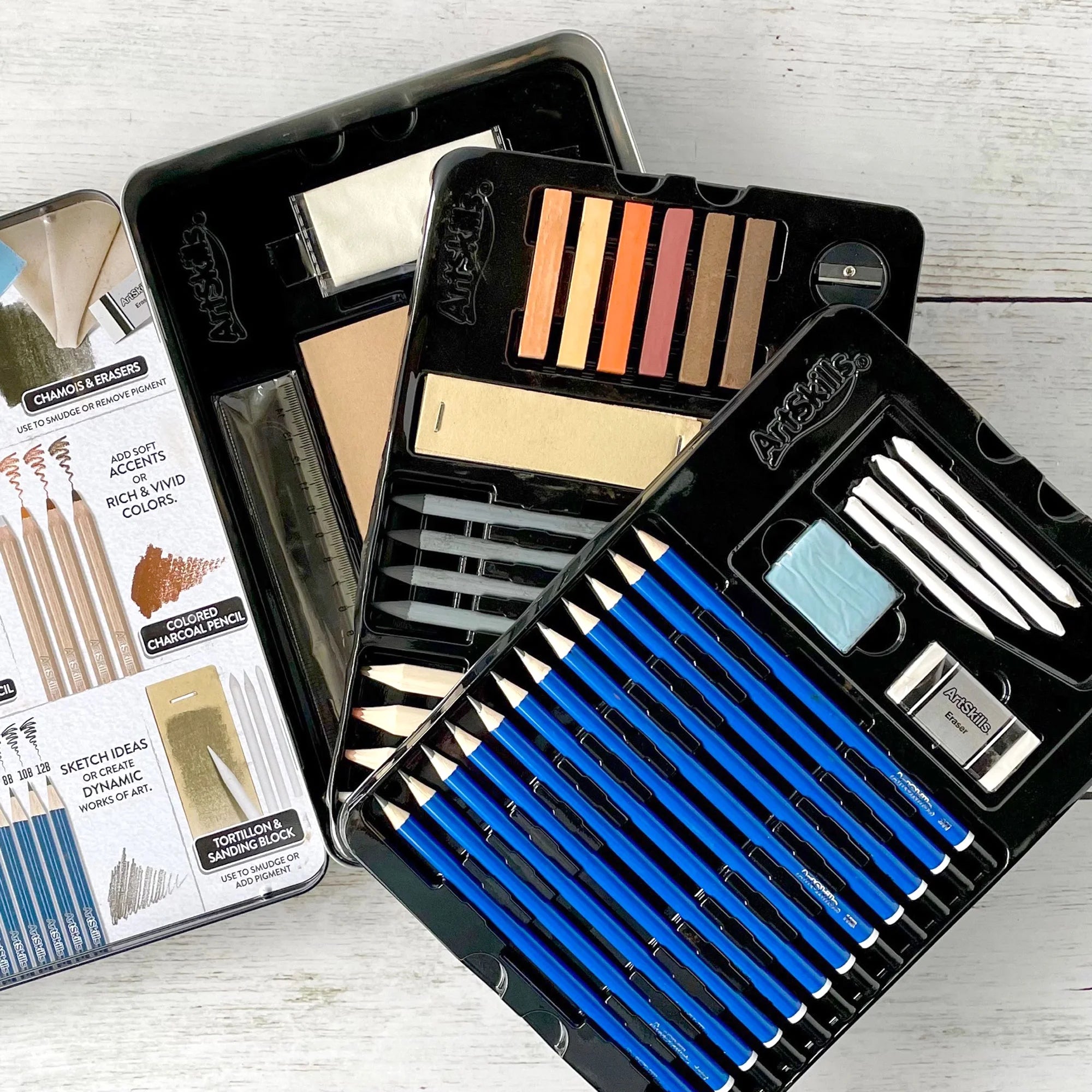 Charcoal Pencil Sketching and Drawing Set, 39 Piece Learn to Draw Art Kit for Kids, Teens, & Adults