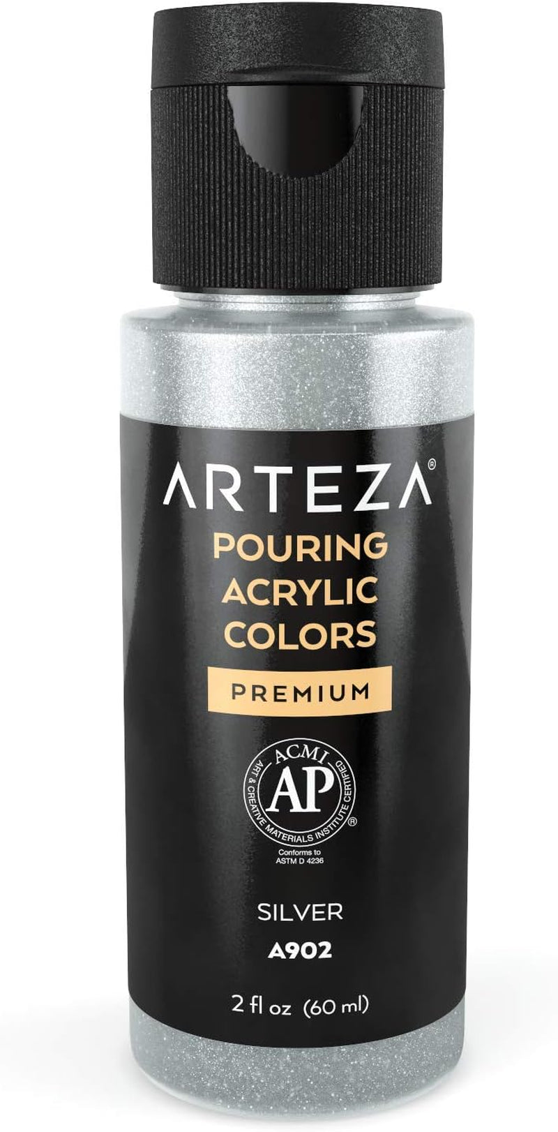 Acrylic Pouring Paint, 2Oz (60 Ml), Silver High Flow Acrylic Paint, No Mixing Needed, Paint for Pouring on Canvas, Glass, Paper, Wood, Tile, and Stones