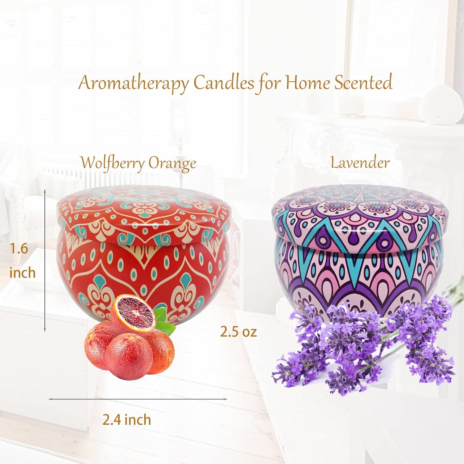 Scented Candles Gift Set - Aromatherapy Candles for Home, Portable Hotel Small Candles, Natural Soy Wax Tin Jar Candles for Yoga, Bath, 2.5 Oz Long Lasting Time Candles Gift for Women 2 Pack