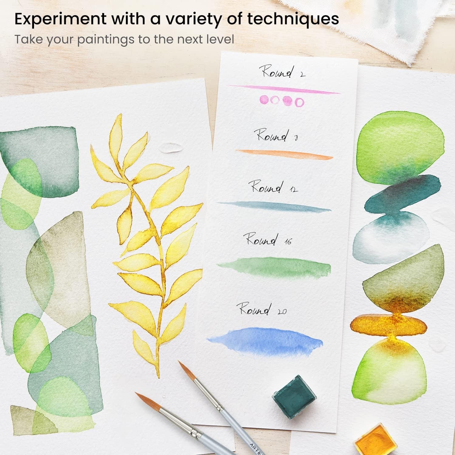 Watercolor Paint Brushes, Set of 5, round Synthetic Soft-Bristle Brushes