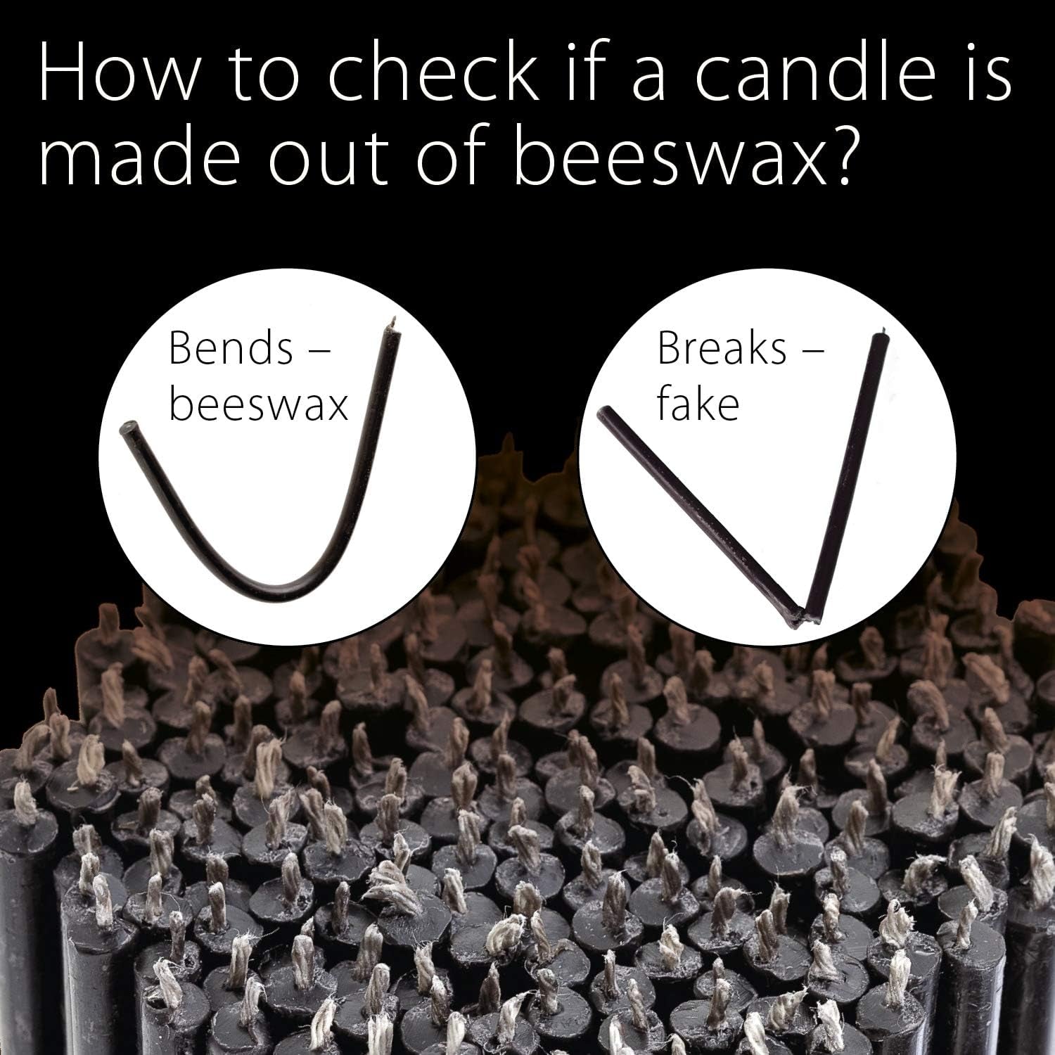 Pure Beeswax Candles - No-Drip, Smoke-Less, Tall, Thin Taper Candles – Decorative Candles for Church Prayer, Decor or Birthday Candles – Honey Scented Candles – 6.3”X0.2” (Black,50Pcs)