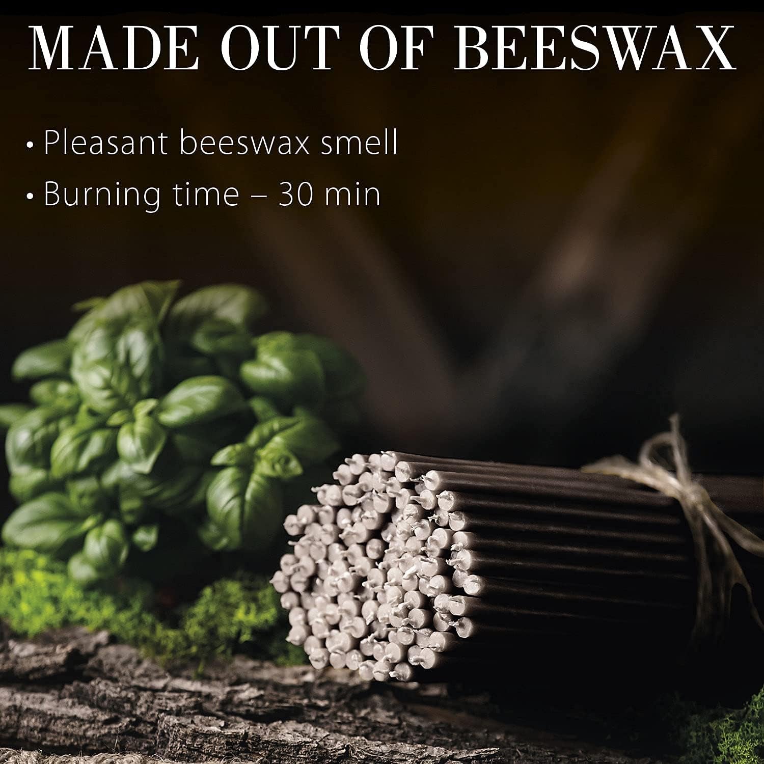 Pure Beeswax Candles - No-Drip, Smoke-Less, Tall, Thin Taper Candles – Decorative Candles for Church Prayer, Decor or Birthday Candles – Honey Scented Candles – 6.3”X0.2” (Black,50Pcs)