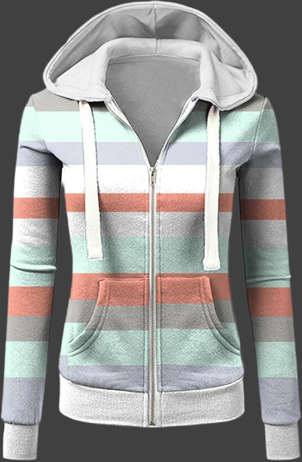 Women'S Casual Zip up Hoodies Tops, Fashion Stripe Comfy Long Sleeve Loose Fit Pocket Sweatshirt Coat for Ladies