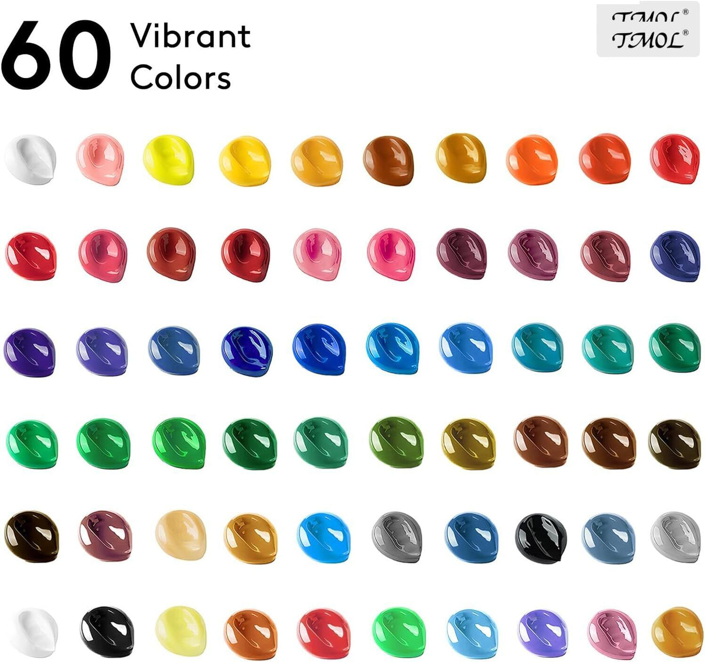 Acrylic Paint Set, 60 Colors (2 Oz/Bottle) with 12 Art Brushes, Art Supplies For